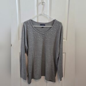 Karen Scott Gray Pearl. Embellished Sweater
